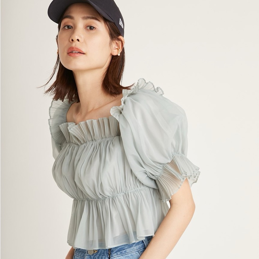 SNIDEL Green Gathered Ruffle Blouse